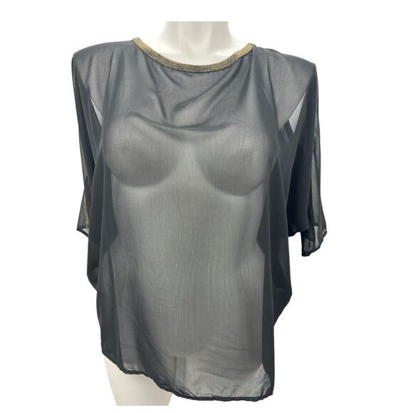 BKE black chiffon cold shoulder V back top - Picture 1 of 6